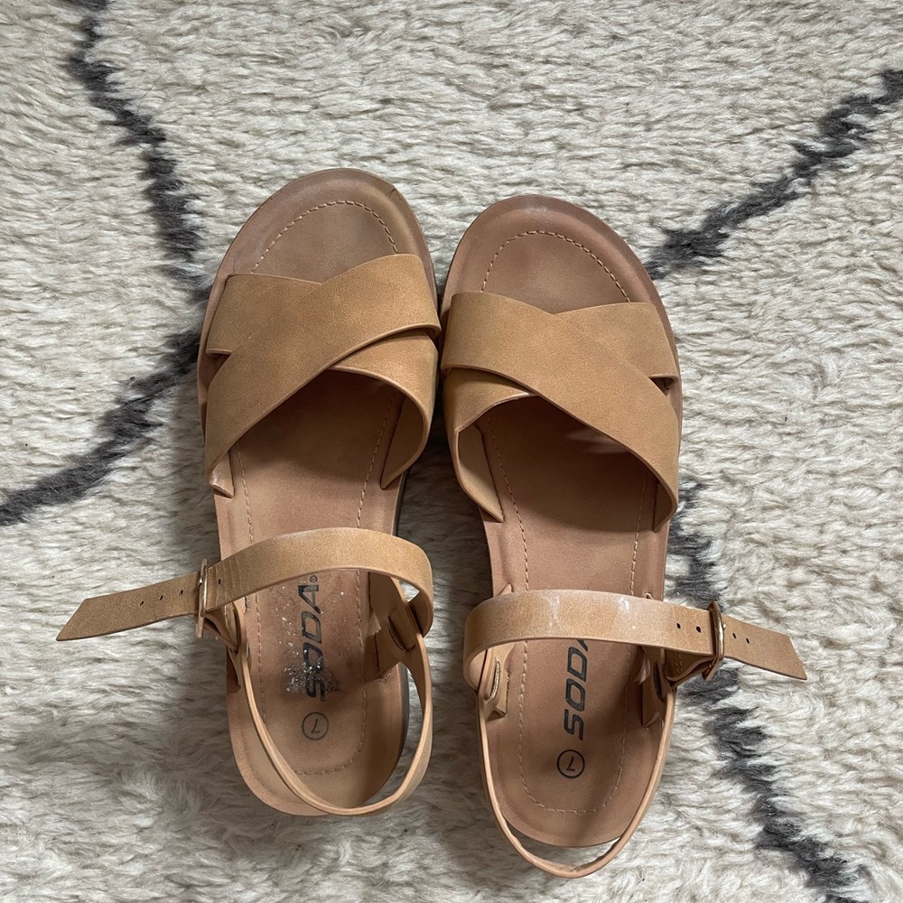 Soda Tan Sandals Minimalist Criss-Cross Design
